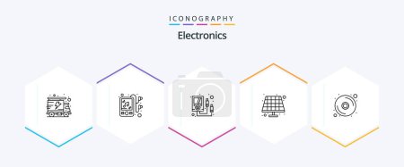 Illustration for Electronics 25 Line icon pack including . dvd. meter. disk. solar - Royalty Free Image