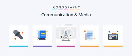 Illustration for Communication And Media Flat 5 Icon Pack Including radio. script. antenna. paper. news. Creative Icons Design - Royalty Free Image