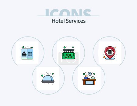 Téléchargez les illustrations : Services hôteliers Line Filled Icon Pack 5 Icon Design. prime. Verrouillage. service. carte-clé. porte - en licence libre de droit