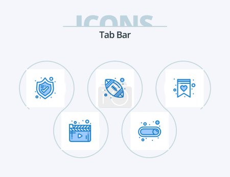 Illustration for Tab Bar Blue Icon Pack 5 Icon Design. . wish list. security. shopping list. sport - Royalty Free Image