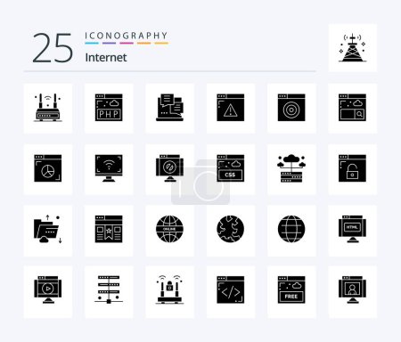 Ilustración de Paquete de iconos de Internet 25 Solid Glyph incluyendo internet. página web. desarrollo. web. internet - Imagen libre de derechos