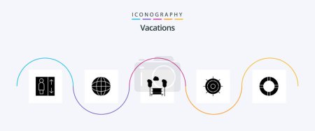 Illustration for Vacations Glyph 5 Icon Pack Including wheel. ship . boat . trees - Royalty Free Image