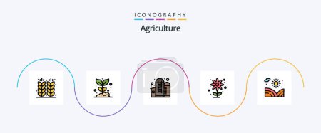 Téléchargez les illustrations : Ligne d'agriculture rempli plat Pack de 5 icônes y compris jardin. l'agriculture. la nature. l'agriculture. céréales - en licence libre de droit