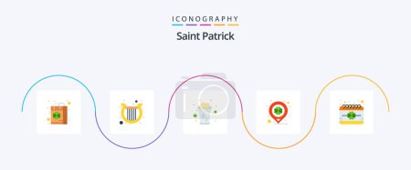 Téléchargez les illustrations : Pack de 5 icônes Saint Patrick Flat Incluant marqueur. festival. patrick. jour. Santé ! - en licence libre de droit