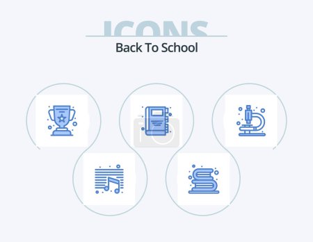 Téléchargez les illustrations : Back To School Blue Icon Pack 5 Icon Design. microscope. education. read. e book. education - en licence libre de droit