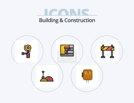 Téléchargez les illustrations : Building And Construction Line Filled Icon Pack 5 Icon Design. . helmet. tool. construction. tool - en licence libre de droit