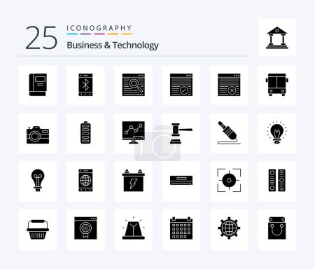 Téléchargez les illustrations : Business & Technology 25 Solid Glyph icon pack including bus. webpage. browser. online. browser - en licence libre de droit