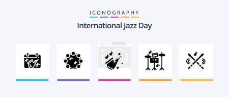 Ilustración de Día Internacional del Jazz Glyph 5 Icon Pack Incluyendo música. tambor. virtuoso. Juega. Diseño de iconos creativos - Imagen libre de derechos