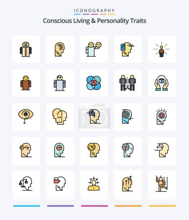 Ilustración de Creative Concious Living And Personality Traits Paquete de iconos de 25 líneas, como la movilidad. humano. Cambio. conectado. asistencia sanitaria - Imagen libre de derechos