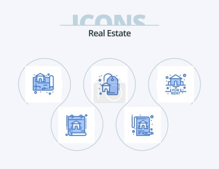 Illustration for Real Estate Blue Icon Pack 5 Icon Design. rent. for. location. estate. real estate - Royalty Free Image