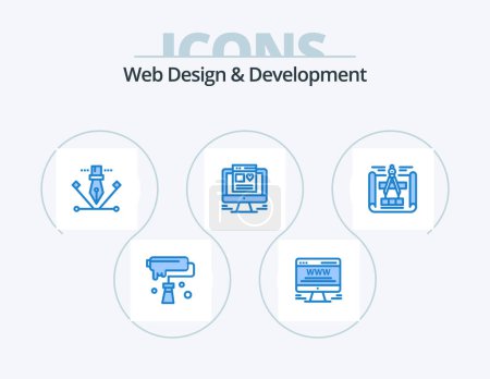 Illustration for Web Design And Development Blue Icon Pack 5 Icon Design. engineering design. web design. web advert. web. pen tool - Royalty Free Image