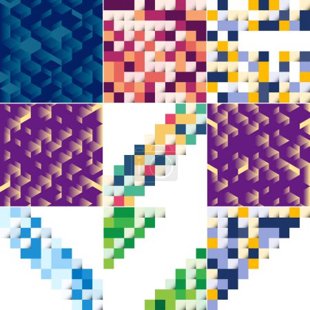 Téléchargez les illustrations : Blue mosaic pattern with a mosaic color gradient vector illustration suitable for use in design projects; includes a color sample of a pixel landscape - en licence libre de droit