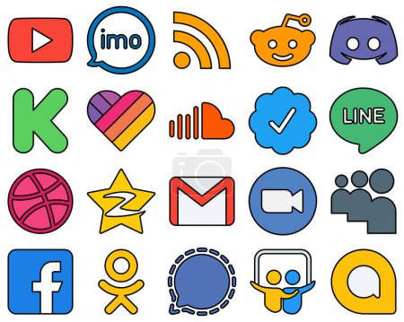 Téléchargez les illustrations : 20 High-Definition Line Filled Social Media Icons such as sound. likee. reddit and funding Fully customizable and premium - en licence libre de droit