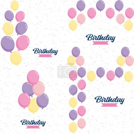 Téléchargez les illustrations : Happy Birthday text with a rainbow gradient and a geometric pattern background - en licence libre de droit
