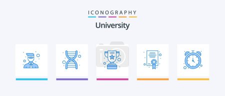 Illustration for University Blue 5 Icon Pack Including watch. achievement. education. certificate. Creative Icons Design - Royalty Free Image