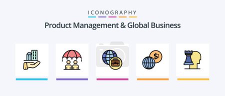 Téléchargez les illustrations : Product Managment And Global Business Line Filled 5 Icon Pack Including business. marketing. business. global. global marketing. Creative Icons Design - en licence libre de droit