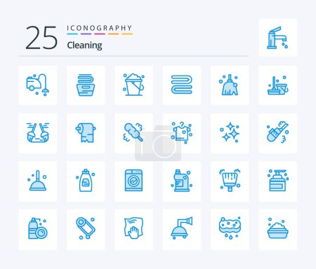 Ilustración de Limpieza 25 Blue Color paquete de iconos incluyendo la limpieza. Escoba. Cubo. Toalla. limpio - Imagen libre de derechos