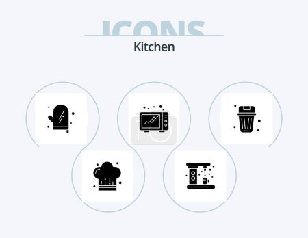 Ilustración de Cocina Glyph Icon Pack 5 Icon Design. eliminar. Cesta. cocinar. microondas. alimentos - Imagen libre de derechos
