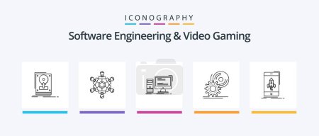 Illustration for Software Engineering And Video Gaming Line 5 Icon Pack Including directory. archive. language. game. dlc. Creative Icons Design - Royalty Free Image