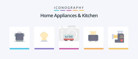Téléchargez les illustrations : Home Appliances And Kitchen Flat 5 Icon Pack Including mixer. machine. restaurant. home. machine. Creative Icons Design - en licence libre de droit