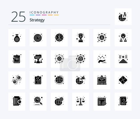 Ilustración de Estrategia 25 Paquete de iconos de glifos sólidos, incluido el usuario. seo. objetivo. afiliado. plata - Imagen libre de derechos