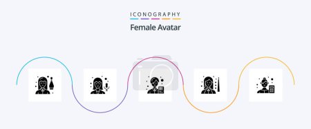 Téléchargez les illustrations : Pack d'icônes Avatar Glyphe 5 féminin Y compris les femmes. piscine. comptable. p. femelle - en licence libre de droit