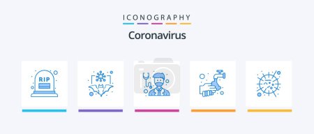 Téléchargez les illustrations : Coronavirus Blue Pack de 5 icônes incluant de l'eau. médical. virus. les mains. médical. Icônes créatives Design - en licence libre de droit