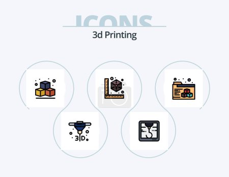 Ilustración de 3d Printing Line Filled Icon Pack 5 Icon Design. cube. 3d. cube. web. box - Imagen libre de derechos