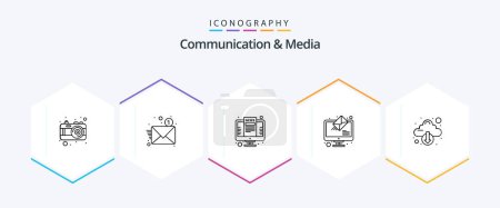 Ilustración de Comunicación Y Medios 25 Paquete de iconos de línea incluyendo recibir. en línea. Una carta. Correo. pantalla - Imagen libre de derechos