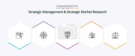 Illustration for Strategic Management And Strategic Market Research 25 Line icon pack including balance. goal. position. success. business - Royalty Free Image