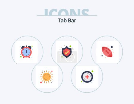Ilustración de Tab Bar Flat Icon Pack 5 Icon Design. .. Deporte. productividad. Pelota. escudo - Imagen libre de derechos