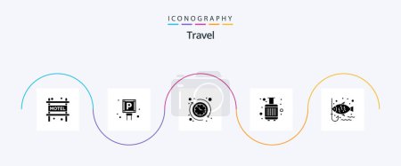 Ilustración de Travel Glyph 5 Icon Pack Incluye gancho. pescado. Reloj. Turista. bolsas - Imagen libre de derechos