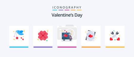 Illustration for Valentines Day Flat 5 Icon Pack Including affection. romance. date. love. truck. Creative Icons Design - Royalty Free Image