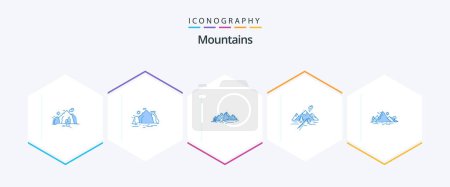 Ilustración de Montañas 25 Paquete icono azul incluyendo paisaje. rocas. Montaña. sol. naturaleza - Imagen libre de derechos