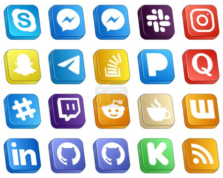 Ilustración de 20 High Resolution Isometric 3D Social Media Icons such as pandora. stock. question and icons. Customizable and unique - Imagen libre de derechos