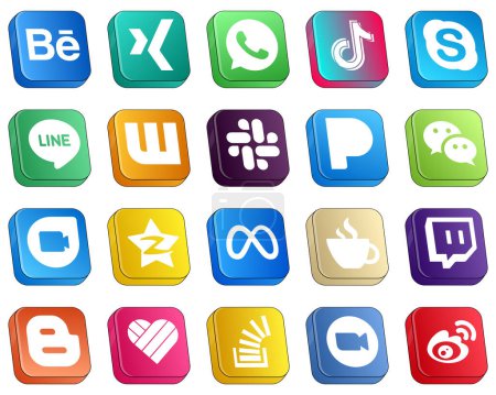 Ilustración de Iconos isométricos 3D para los principales paquetes de Social Media 20, como qzone. mensajero. skype. wechat y los iconos de holgura. Limpio y minimalista - Imagen libre de derechos