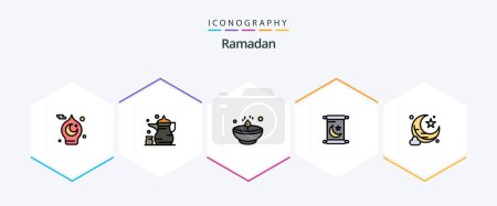 Ilustración de Ramadán 25 FilledLine paquete de iconos incluyendo santo. Ramadán. Ramadán. Luz. resplandor - Imagen libre de derechos