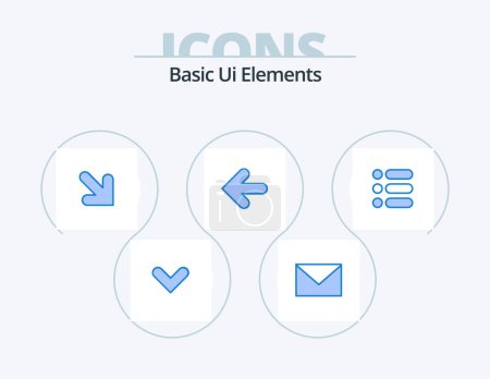 Illustration for Basic Ui Elements Blue Icon Pack 5 Icon Design. text. list. arrow. point back. arrows - Royalty Free Image