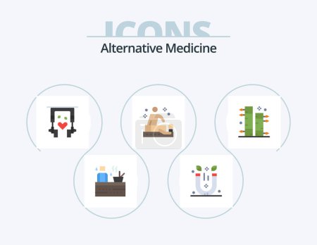 Illustration for Alternative Medicine Flat Icon Pack 5 Icon Design. botanical. wellness. ear buds. spa. massage - Royalty Free Image