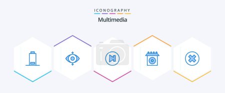 Illustration for Multimedia 25 Blue icon pack including . remove. next. multimedia. close - Royalty Free Image