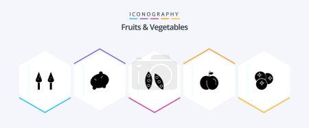 Ilustración de Frutas y Verduras 25 Paquete de iconos de Glifos incluyendo. frutas. salud alimentaria. fruta. arándanos - Imagen libre de derechos