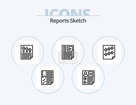 Illustration for Reports Sketch Line Icon Pack 5 Icon Design. page. data. paper. page. document - Royalty Free Image
