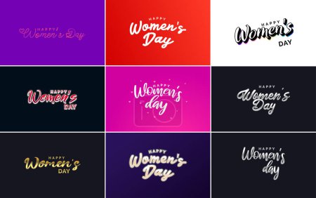 Ilustración de Set of cards with International Women's Day logo and a bright. colorful design - Imagen libre de derechos