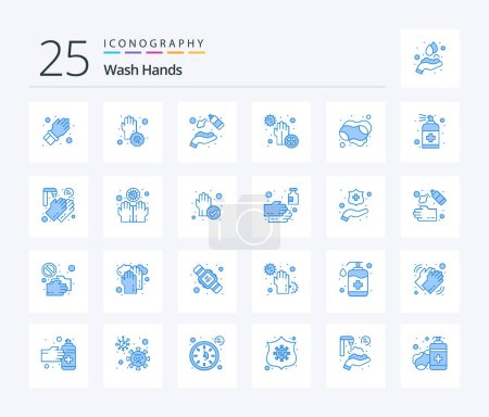 Ilustración de Lávese las manos 25 paquete de iconos de color azul incluyendo las manos. sucio. Las manos. covid. lavado - Imagen libre de derechos