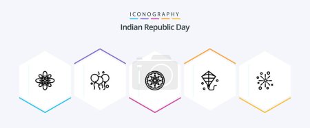 Illustration for Indian Republic Day 25 Line icon pack including boom. festival. bloone. flying. india - Royalty Free Image