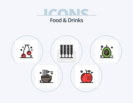 Ilustración de Línea de alimentos y bebidas Pack de iconos rellenos 5 Diseño de iconos. comida. comida. comida. Bebidas. cocina - Imagen libre de derechos
