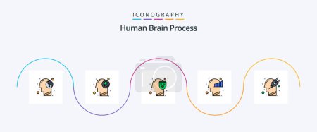 Illustration for Human Brain Process Line Filled Flat 5 Icon Pack Including human. statistics. human. mind. chart - Royalty Free Image