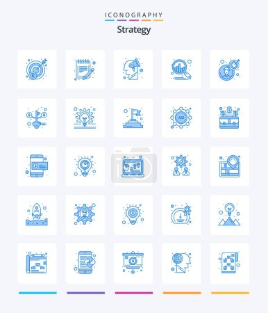 Téléchargez les illustrations : Stratégie créative 25 Pack icône bleue Tel que l'objectif. analyse. campagne. plan. - en licence libre de droit