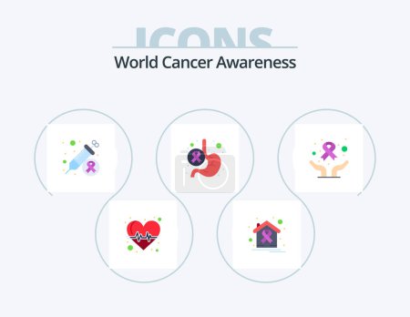 Ilustración de World Cancer Awareness Flat Icon Pack 5 Icon Design (en inglés). mundo. salud. casa. Un día. inyección - Imagen libre de derechos