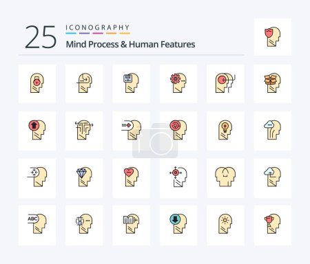 Téléchargez les illustrations : Processus mental et caractéristiques humaines Pack d'icônes rempli de 25 lignes, y compris l'esprit. processus. tête. cerveau. utilisateur - en licence libre de droit